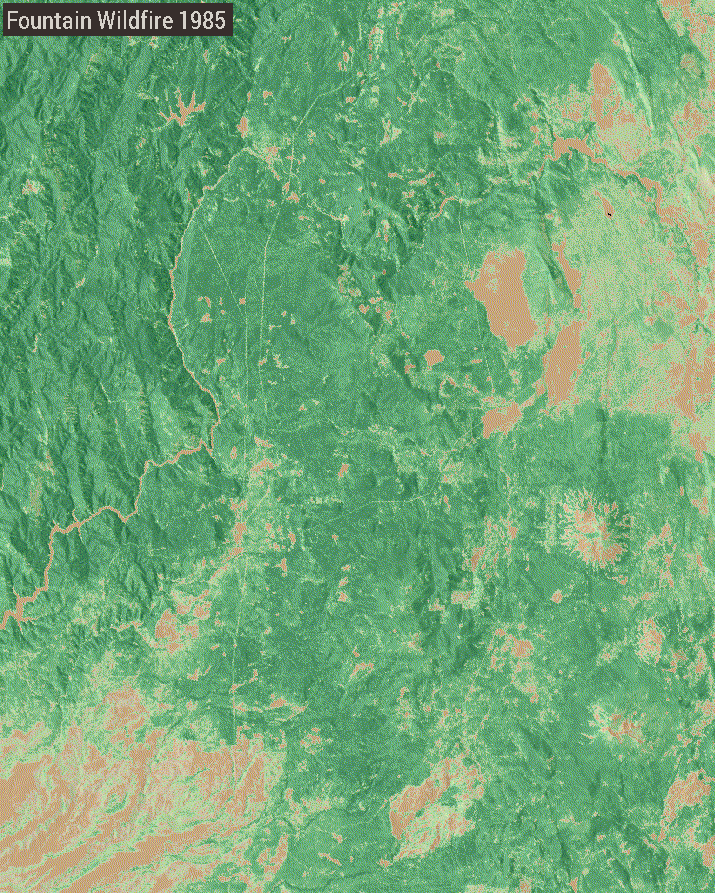 Example area showing TCC changes in California following wildfire and timber harvest
